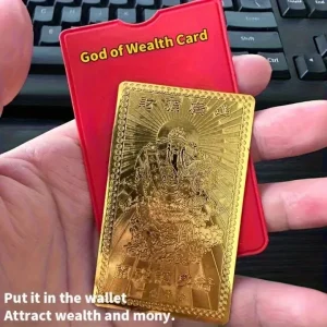 Chinese Thangka Wealth God Card in Gold Foil